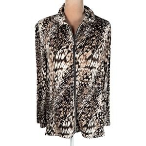 Weekends by Chicos Womens Size 2/ US Lg  Brown Animal Print Full Zip Jacket